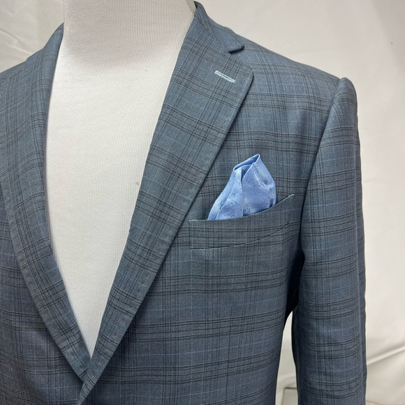 Custom Tailored Men's 36R Slate Blue Gray Plaid 2-Button Blazer Jacket Bespoke - Picture 5 of 8
